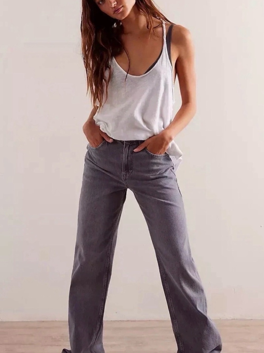 Free People We the Free Gray Area Wash High Rise Wide-Leg Jeans Sz 8 Sz 29
